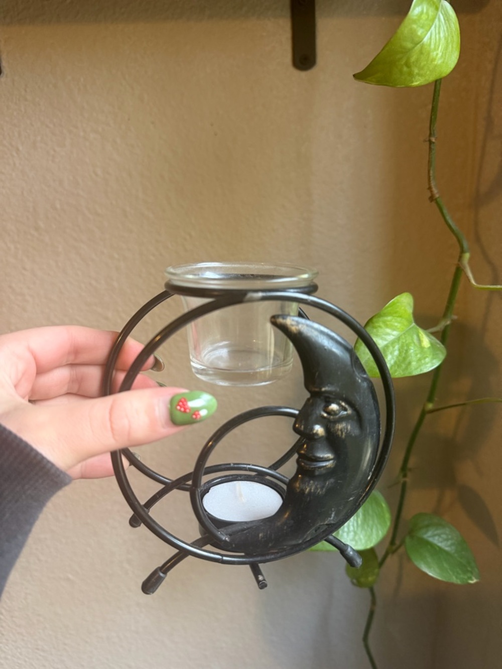 Black Moonface Metal Tealight & Votive Candle Holder